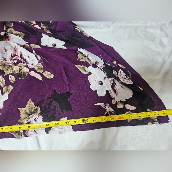 Jaase Floral Wide Leg Jumpsuit Size L Plum Purple Boho Smocked Waist Rayon - Picture 11 of 11